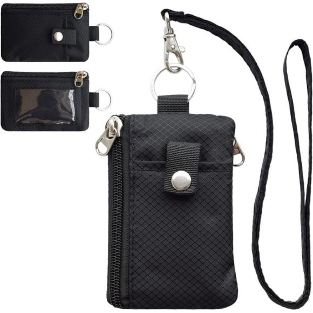 RFID Small Wallet with ID Window Zipper Lanyard Card Holder for Travel Men Women